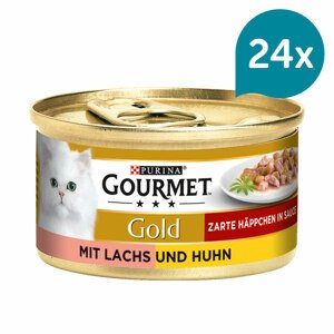 Gourmet Gold jemné kousky – losos a kuřecí 24 × 85 g