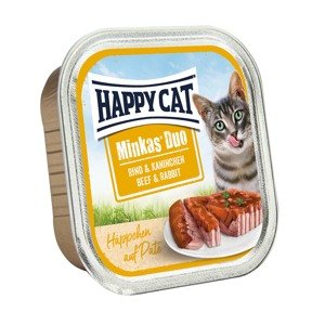 Happy Cat Paté s kousky hovězího masa a králíka, 100 g 24 × 100 g