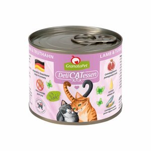 GranataPet pro kočky – Delicatessen konzerva jehněčí maso a krocan 12× 200 g