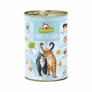 GranataPet pro kočky – Delicatessen konzerva s lososem a krůtou 12 × 400 g