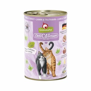 GranataPet pro kočky – Delicatessen konzerva jehněčí maso a krocan 12 × 400 g