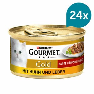 Gourmet Gold Jemné kousky kuřecí maso a játra 24 × 85 g