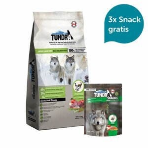 Suché krmivo značky Tundra s příchutí Jelen, kachna a losos, 11,34 kg + Snack Immune System s krůtím masem
