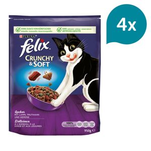 FELIX Crunchy & Soft jehněčí maso, krocan a zelenina 4 × 950 g
