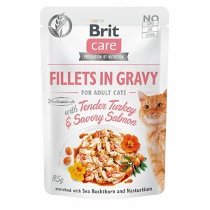 Brit Care Cat filety v omáčce s krocanem a lososem 48 × 85 g