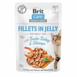 Brit Care Cat filety v želé krocan a krevety 48 × 85 g