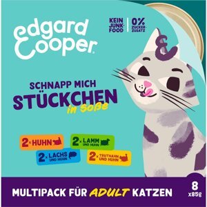 Edgard & Cooper Adult krmivo pro dospělé kočky, kousky v omáčce, kombinované balení 8 × 85 g